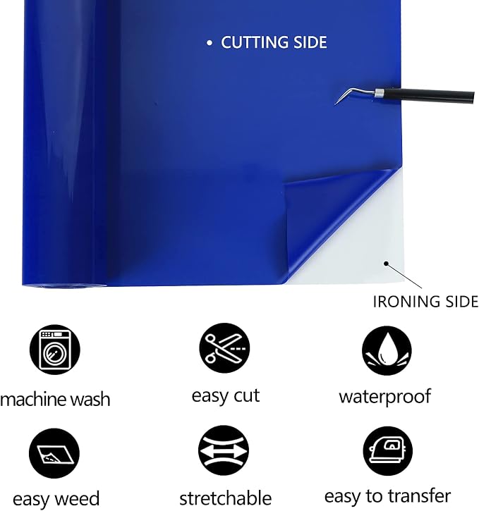 TUMIYA Blue Heat Transfer Vinyl HTV Rolls, Glossy Adhesive HTV Vinyl - Image 2