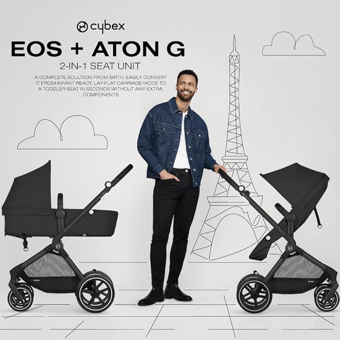 Cybex EOS 5-in-1 Travel System Stroller + Lightweight Aton G Infant Car Seat, Ocean Blue