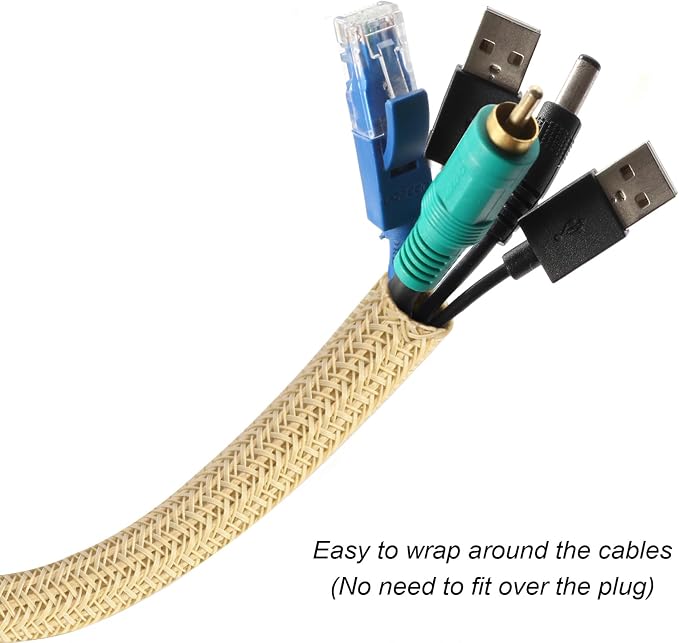 25ft - 1/2 inch Braided Cable Management Sleeve Cord Protector - Self-Wrapping - Image 2