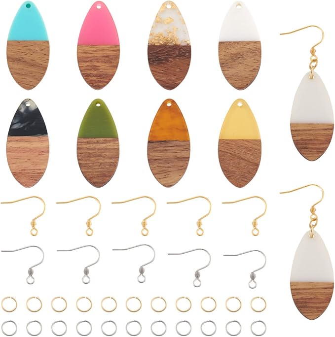 FASHEWELRY 16Pcs Wood Resin Earrings Charms Teardrop Wooden Earring Findings by FASHEWELRY