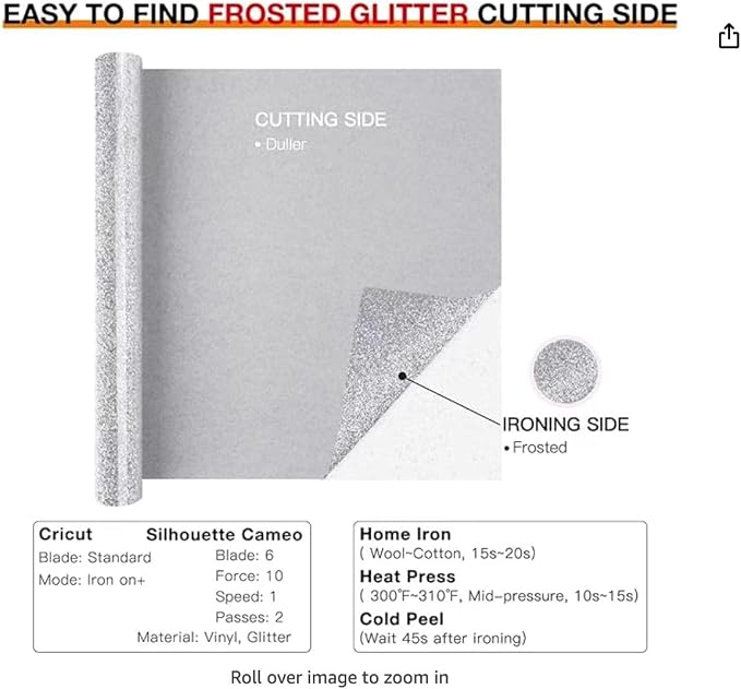 Silver Glitter Heat Transfer Vinyl 12" x 8 ft HTV - Image 3