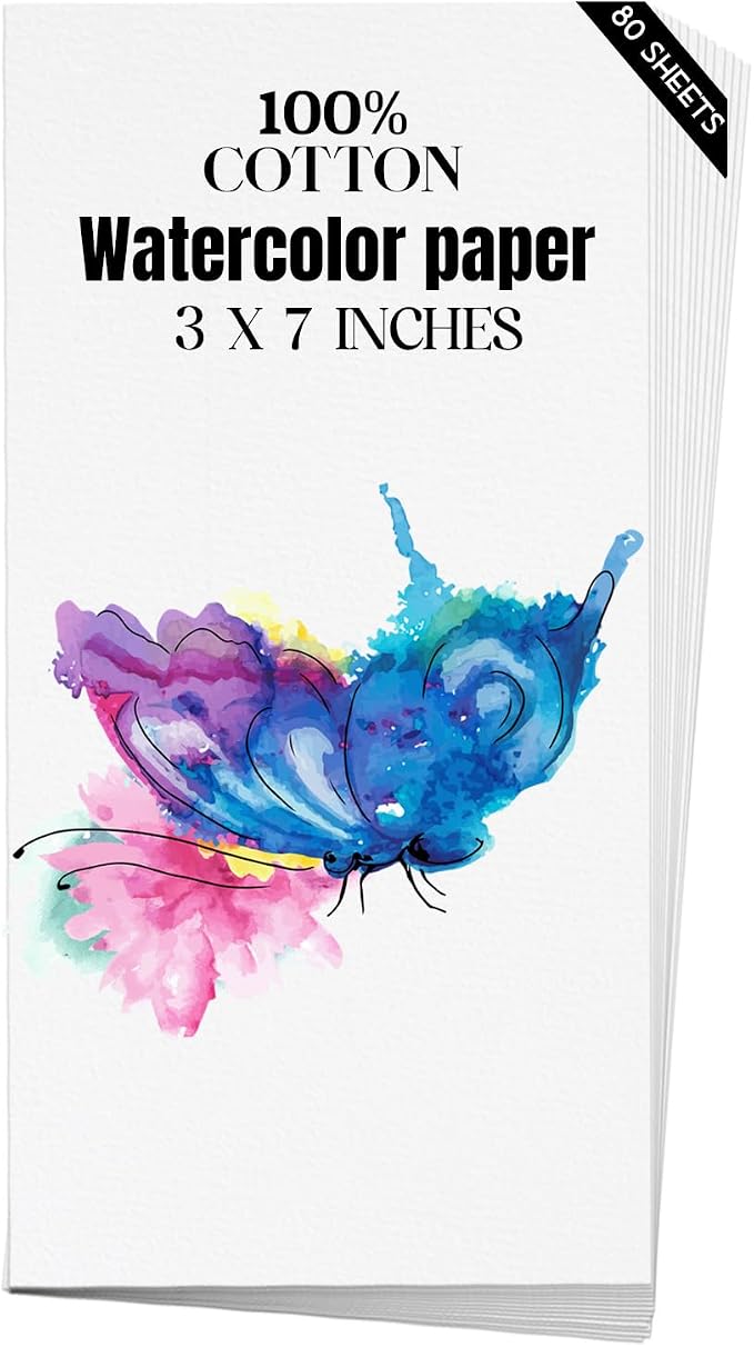 Watercolor Paper 3x7 inches 80 Sheets, Heavyweight Artist Paper 140lb/300GSM by Magecubiku