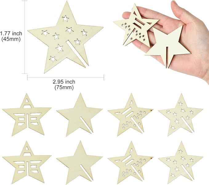 20 pcs 4 Styles Lovely Star Theme Unfinished Wood Cutout Charms 4th of July - Image 2