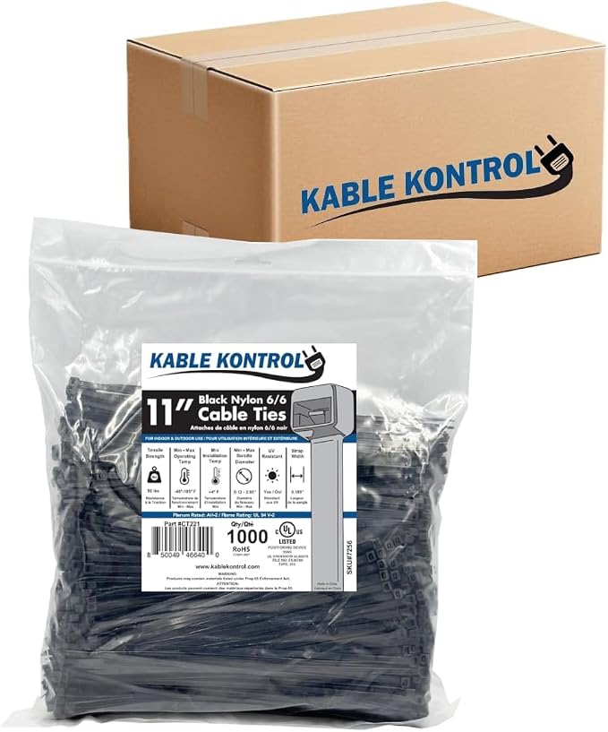 Kable Kontrol Cable Zip Ties Black 8, 50 Lbs Tensile Strength, Bulk Pack by KABLEKONTROL%C2%AE