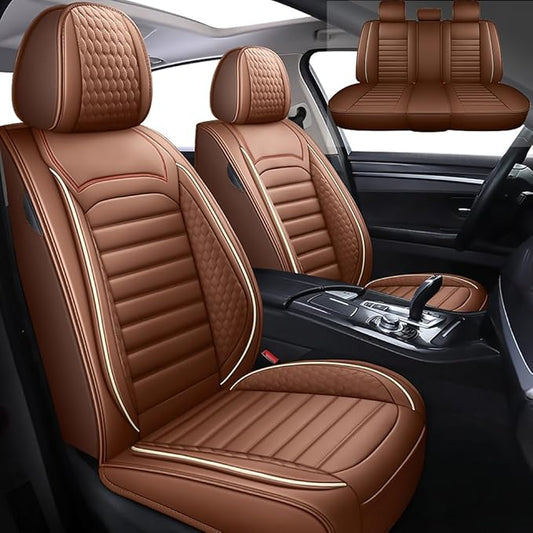 Leather Car Seat Covers for Toyota Corolla 2006-2024,Car Seat Covers Full Set,Seat Covers with Safety,Waterproof Seat Cover Compatible Airbag(5pcs Coffee Standard)
