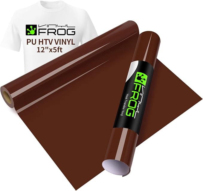 VINYL FROG Brown Heat Transfer Vinyl Roll 12" x5ft Matte HTV Vinyl | Brown Iron by VINYLFROG