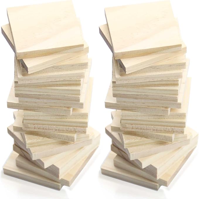 30PCS Wooden Squares for Crafts, 1/4 Inch Thick Wooden Blocks, Natural Blank by Jyongmer
