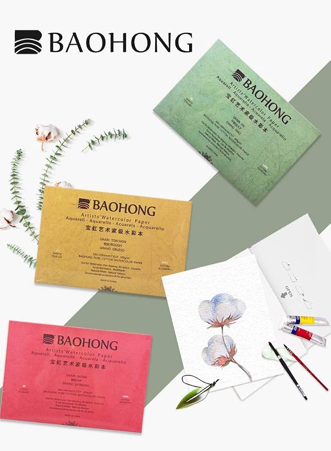 BAOHONG Artists' Watercolor Paper Block, 100% Cotton, 140LB/300GSM, Watercolor - Image 4