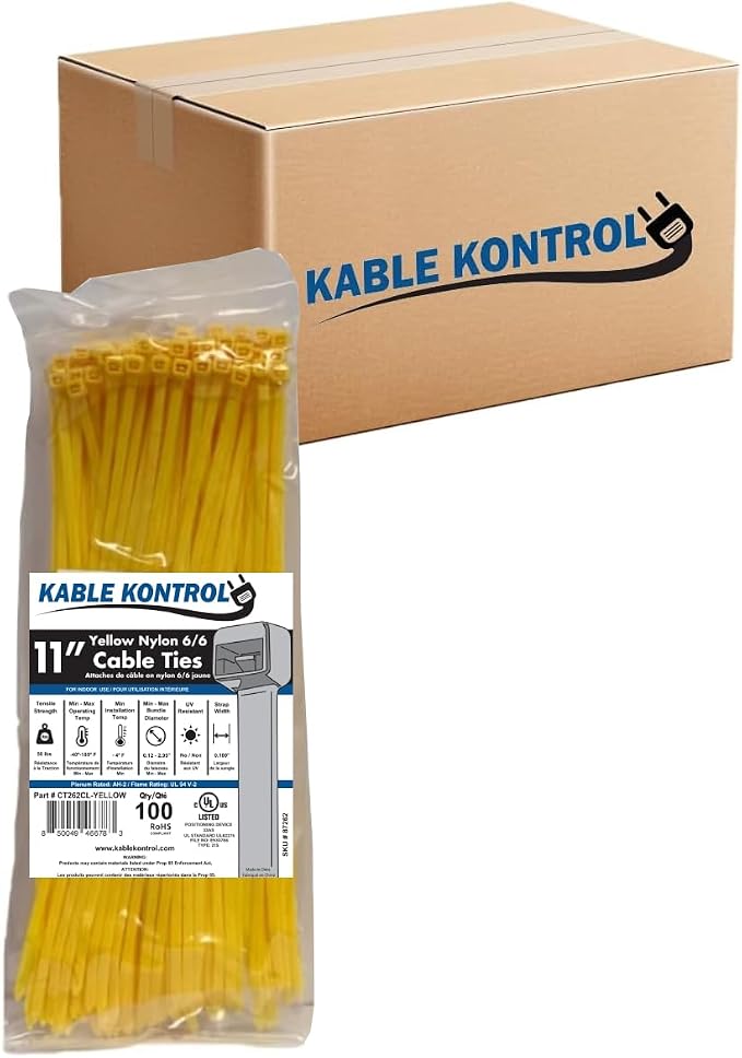 Kable Kontrol Yellow Zip Ties 11 Inch 8, 50 Lbs Tensile Strength, Bulk Pack by KABLEKONTROL%C2%AE