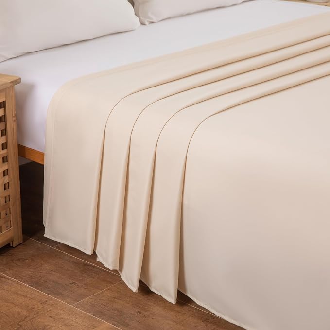 Queen Flat Sheet Only， 90x102Inch Beige - Image 3