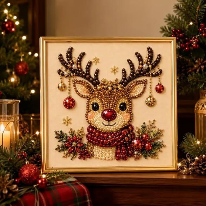 DIY Christmas Pearl Diamond Art Painting Kit, Cute Santa Elk Christmas Pearl - Image 2