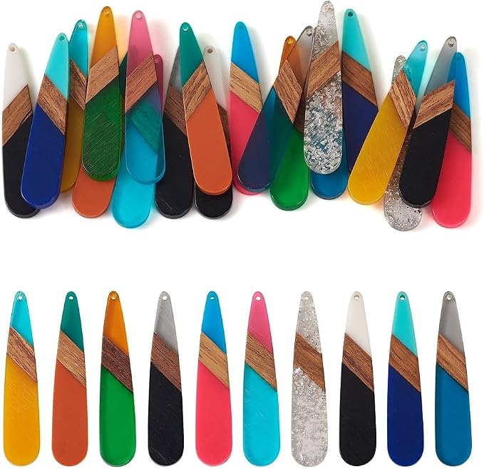 FASHEWELRY 20Pcs Teardrop Resin Wood Earrings Charms Drop Wooden Earring Blanks by FASHEWELRY