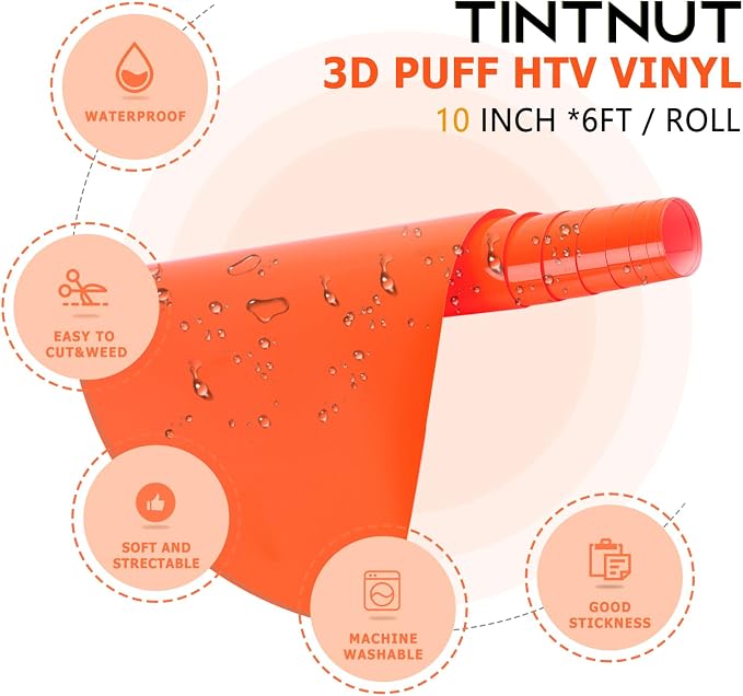 Tintnut Soft Orange Puff Heat Transfer Vinyl Roll, easy cut & weed, stretch - Image 2