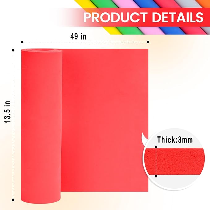 Do²ping Red Eva Foam Sheets Roll, 3mm EVA Craft Foam 49''x13.5'' High Density - Image 2