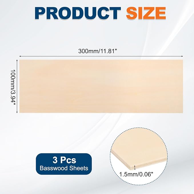 MECCANIXITY 3pcs Basswood Sheets 12 x 4 x 1/16 Inch Unfinished Wood Boards - Image 2