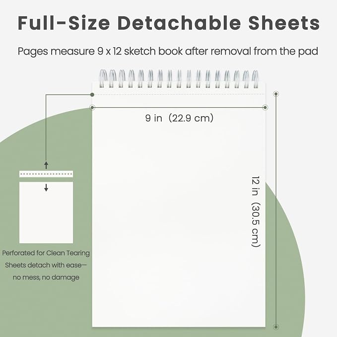 Cewei 9x12 Drawing Paper Pad, 100 Sheets, Spiral Bound Sketchbook, 68lb/100gsm - Image 2