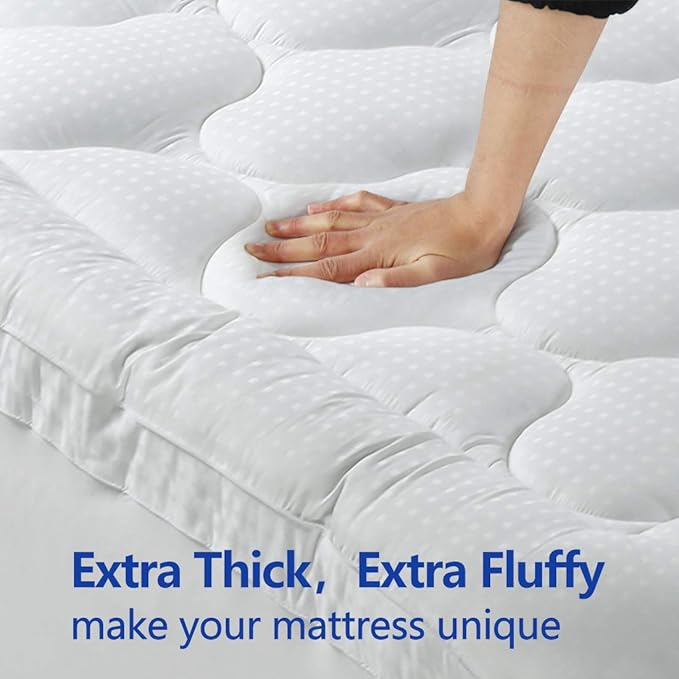 EASELAND Twin XL Mattress Topper Pillow Top Mattress Cover Quilted Fitted - Image 4