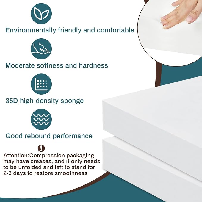 Frienda 2 Pack 4" x 24" x 24"Upholstery High Density Foam Cushion Replacement - Image 3