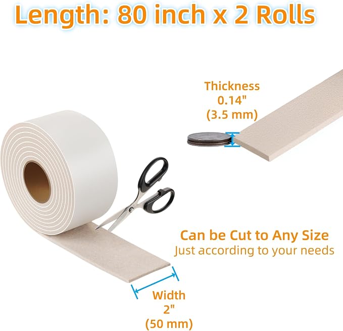 Felt Strips with Adhesive Backing – Furnigear Heavy Duty Cuttable Felt Tape - Image 2