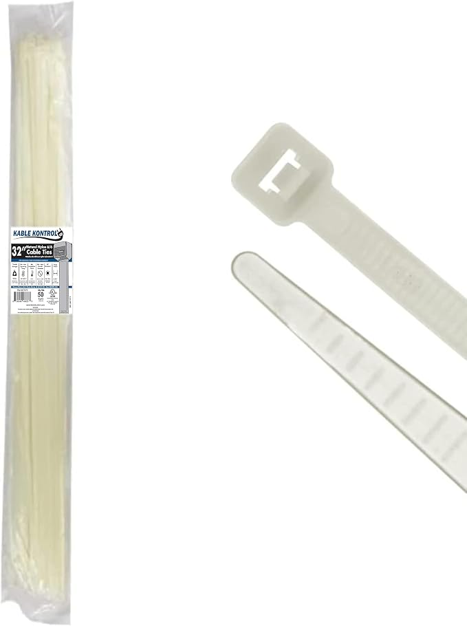 Kable Kontrol Heavy Duty Cable Zip Ties 50 Pcs 32 Inch, Natural White, 175 Lbs by KABLEKONTROL%C2%AE