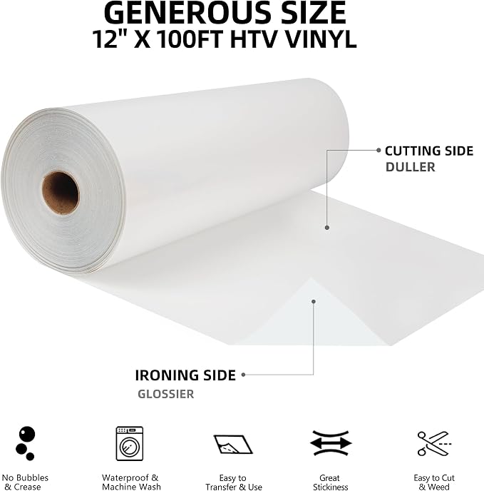 FUNKAKA White HTV Heat Transfer Vinyl Rolls, HTV Vinyl - Image 3
