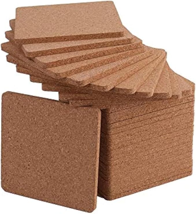 Tebery 30 Pack 4 Inch Square Cork Coasters, 0.2'' Thick Absorbent Drink Pads by Tebery