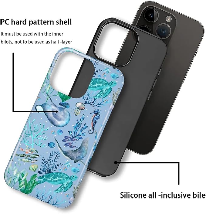 ZHEGAILIAN Case for iPhone 16 Pro Max, Ocean Stingray Turtle Seahorse Durable - Image 2