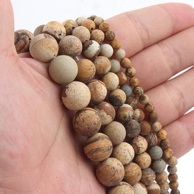 48pcs Natural Matte Picture Jasper Gemstone Beads，8mm Frosted Round Loose Stone - Image 7