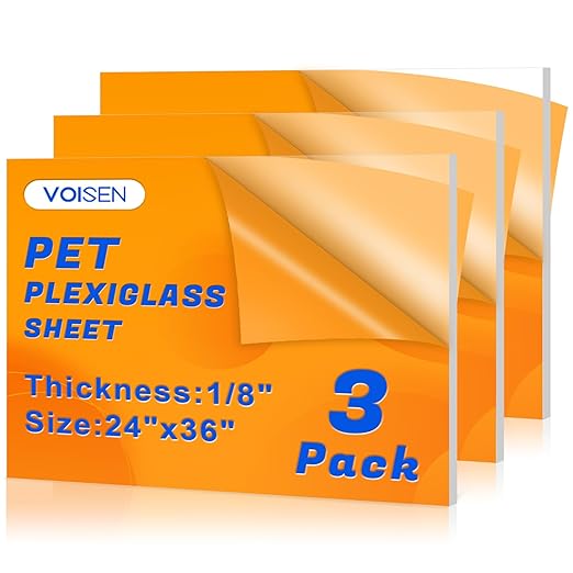 VOISEN 3 Pack Plexiglass Sheets 1/8 Inch Thick, Display Cases, Sneeze Guard by VOISEN