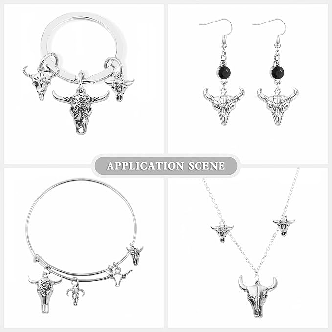 DanLingJewelry 100Pcs 10 Styles Antique Silver Cow Charms Western Cattle Head - Image 5