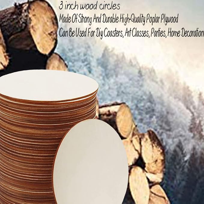 50 Pcs 3 Inch Wood Circles for Crafts, Unfinished Blank Wooden Circles Round - Image 6