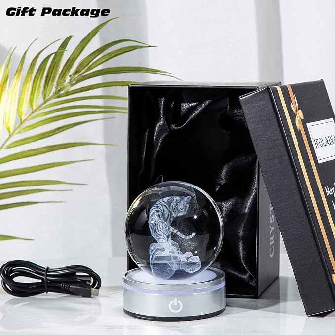 IFOLAINA Tiger Lovers Gifts for Men Women 3D Crystal Ball | Decorative Engraved - Image 7