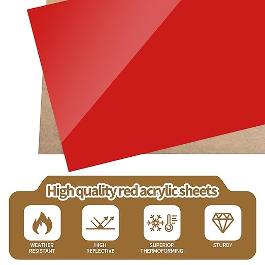 Lesnlok 18 x 24 Red Acrylic Sheets 1/8 inch Thick 3mm 2 Pieces Cast Plexiglass - Image 3