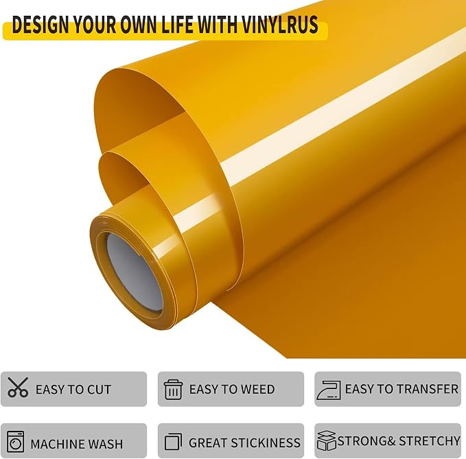 VinylRus Heat Transfer Vinyl-12” x 8ft Yellow Iron on Vinyl Roll - Image 3