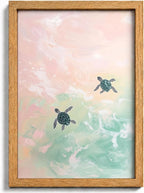 Framed Turtle Canvas Wall Art, Summer Tropical Animal Painting Picture Wall by HJYQLN