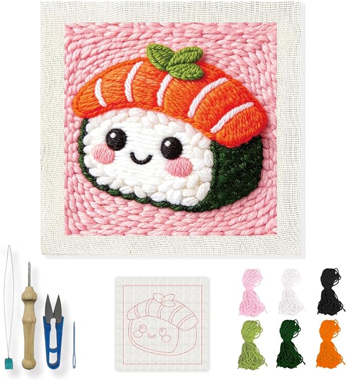 INFUNLY Cute Sushi Punch Needle Kit Cartoon Rice DIY Embroidery Punch Needle Set by INFUNLY