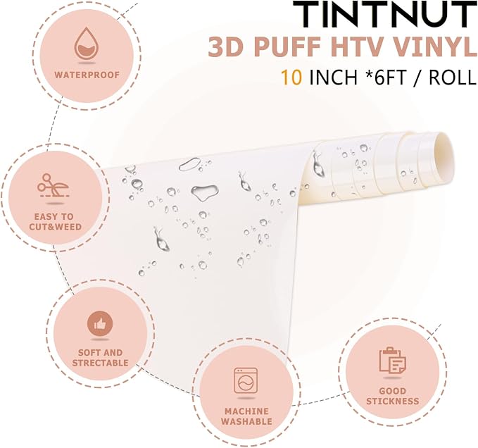 Tintnut White Puff Heat Transfer Vinyl Roll, easy cut & weed, stretch washable - Image 2