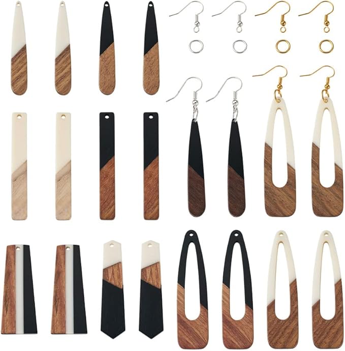 FASHEWELRY 16Pcs Teardrop Resin Wood Earrings Charms Long Drop Shape Wooden by FASHEWELRY