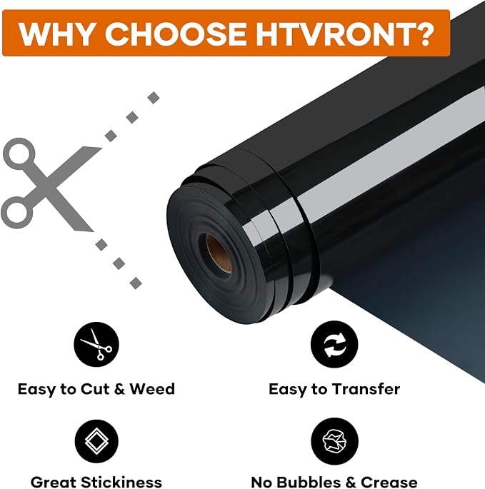 HTVRONT Heat Transfer Vinyl Black Iron on Vinyl-12 x 60FT Black HTV Vinyl Roll - Image 5