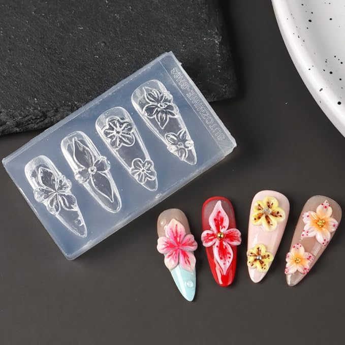 2PCS 3D Flower Silicone Nail Molds, Hawaii Hibiscus Floral Cherry Blossom | - Image 4
