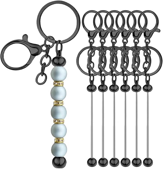 6Pcs Beadable Keychain Bars Blanks Bead Keychain Bar Metal Beaded Keychains by Sugiury