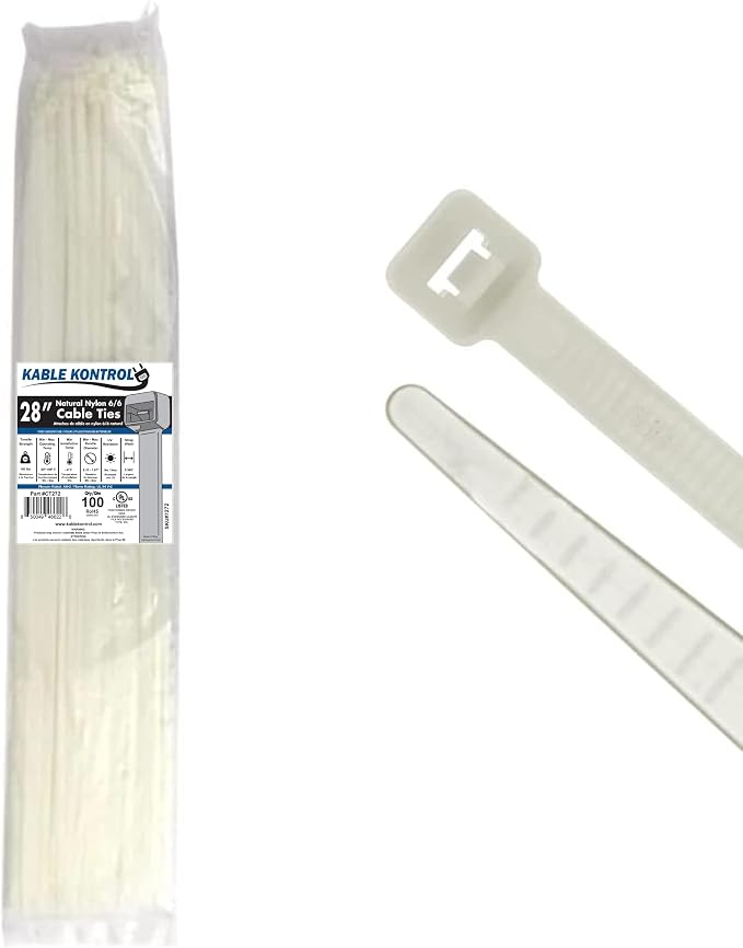 Kable Kontrol Heavy Duty Cable Zip Ties 100 Pcs 28 Inch, Natural White by KABLEKONTROL%C2%AE