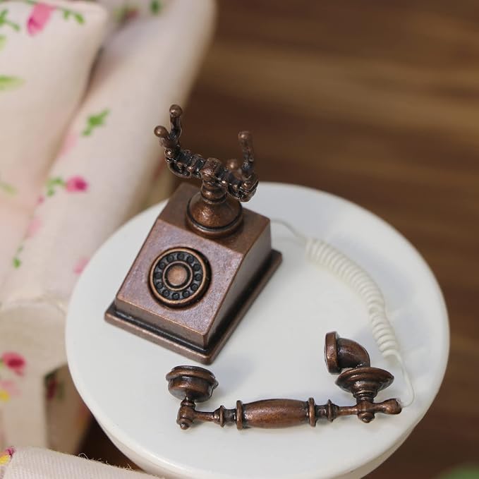 Dollhouse Telephone 1:12 Miniature Vintage Rotary Phone Model Desk Decoration - Image 2