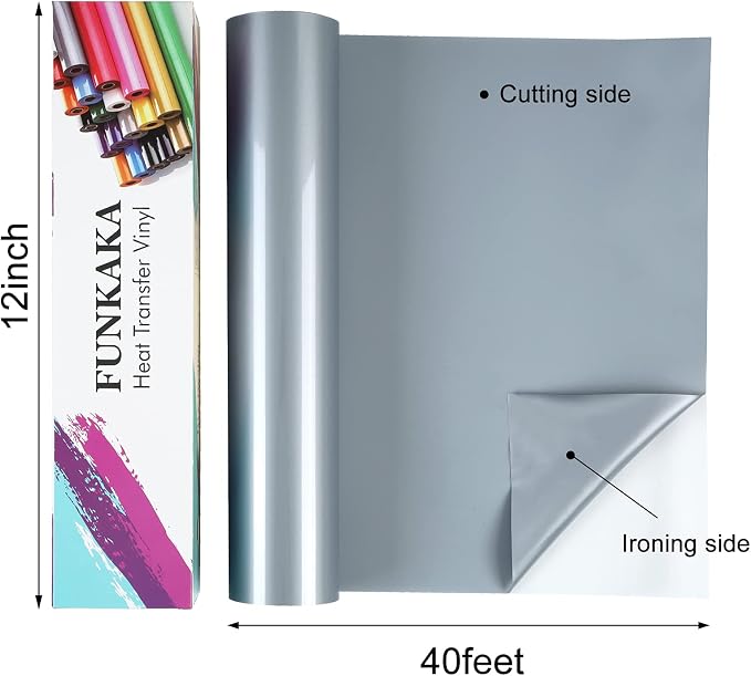 FUNKAKA Silver HTV Heat Transfer Vinyl Rolls, Adhesive HTV Vinyl - Image 2