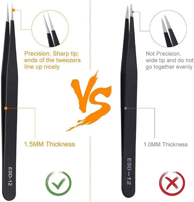 6PCS Precision Tweezers Set, Upgraded Anti-Static Stainless Steel Curved of - Image 4
