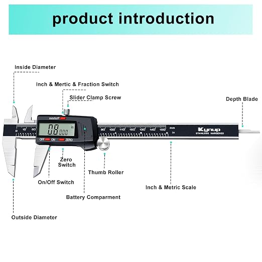 Kynup Digital Vernier Caliper, Caliper Measuring Tool, Outside Micrometer Dial - Image 5