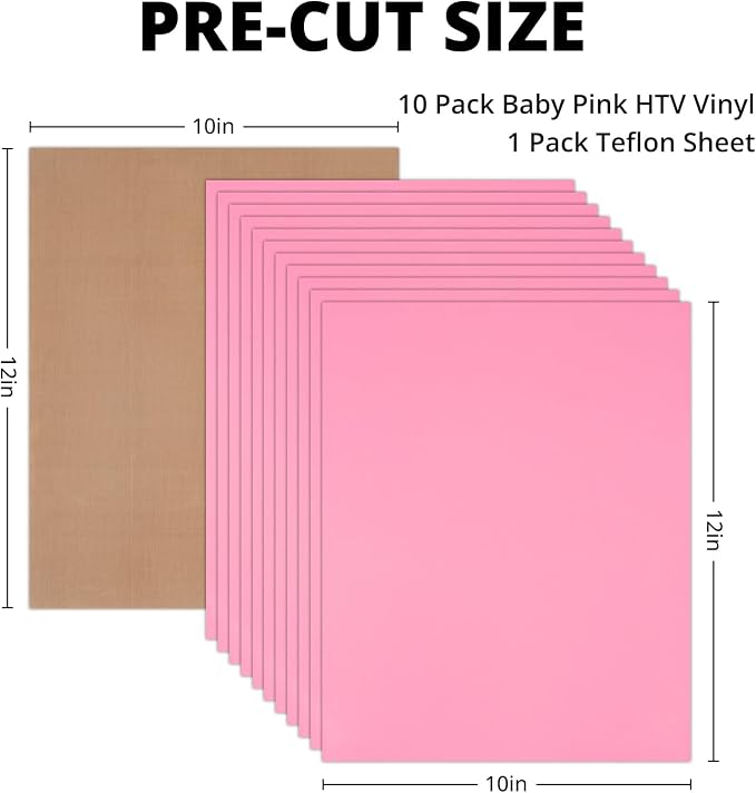 HTVRONT Baby Pink HTV Heat Transfer Vinyl: 11 Packs 12 x 10 Iron on Vinyl | - Image 2