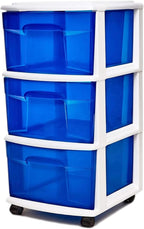 HOMZ Drawer Tower, 3-Tier Clear Blue Plastic Storage Organizer Cart, and - Image 8