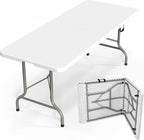 Bonnlo Folding Table 6ft, Portable Collapsible Plastic White Long Tables by Bonnlo