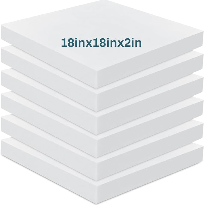 Frienda 6 Pack 2" X 18" X 18" Upholstery High Density Foam Cushion White by Frienda